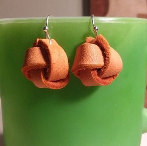 ASHLYN Real leather KNOT drop earrings Silver gold